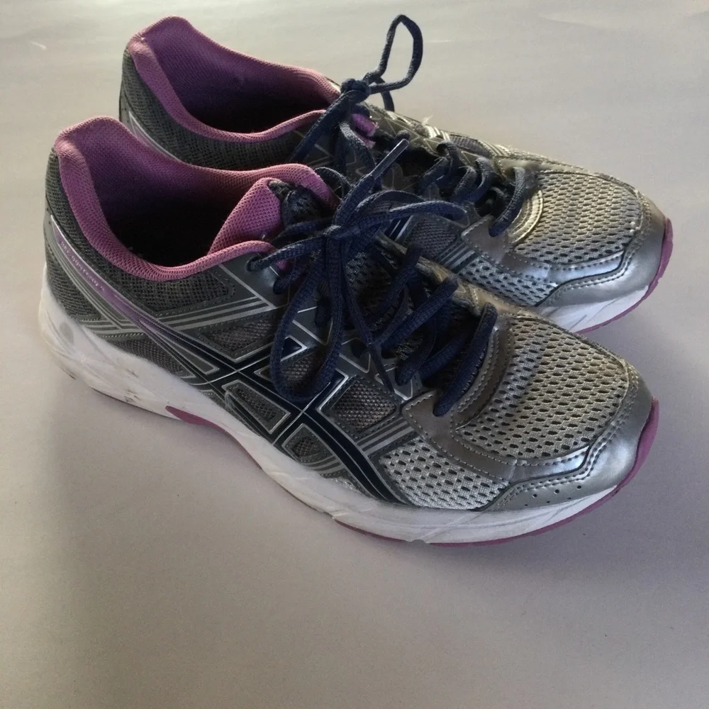 ASICS Gel Contend Gray & Blue Canvas Athletic Running Shoes Size 8.5